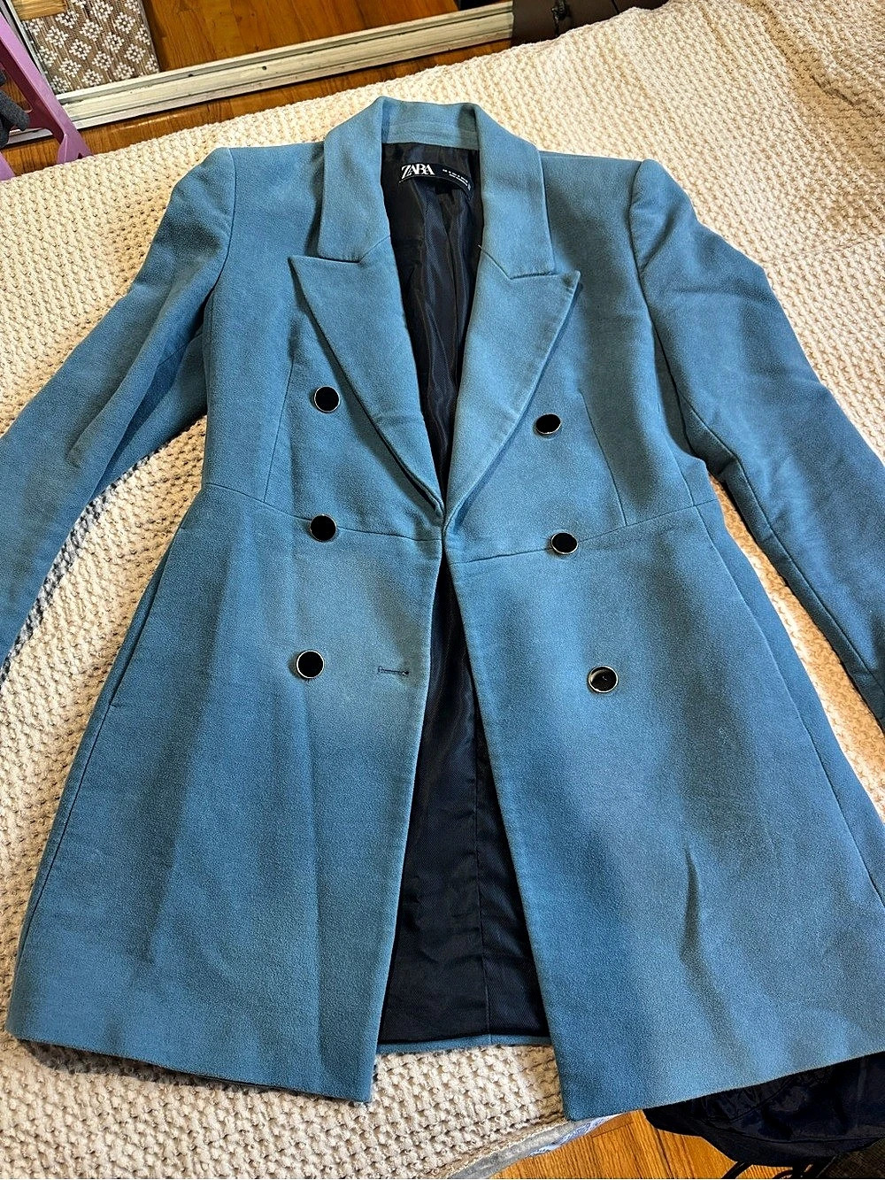 Zara Double-Breasted Blue Pea Coat Like New